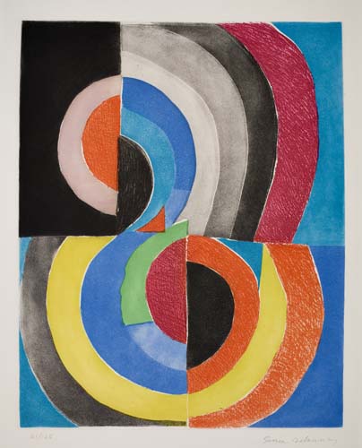 Appraisal: SONIA DELAUNAY Abstract Composition with Semi-circles Color etching and aquatint