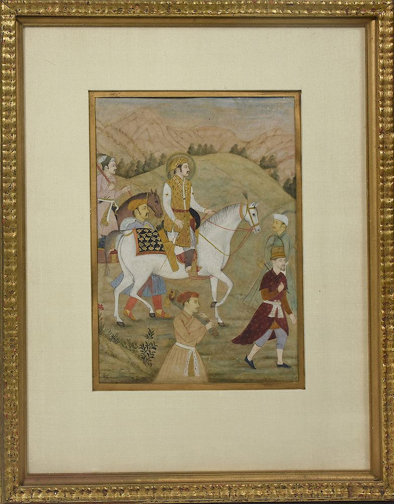 Appraisal: th C Indian miniature of Prince in a hunting party