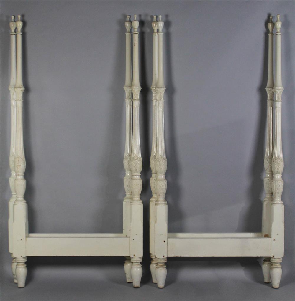 Appraisal: PAIR OF DOROTHY DRAPER STYLE WHITE FOUR POSTER BEDS FROM