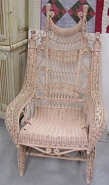 Appraisal: Victorian wicker platform rocking chair pink some wear to paint