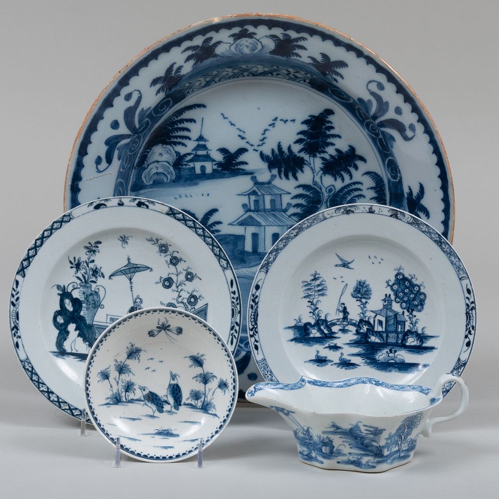 Appraisal: Group of Worcester Blue and White Articles and A Delft