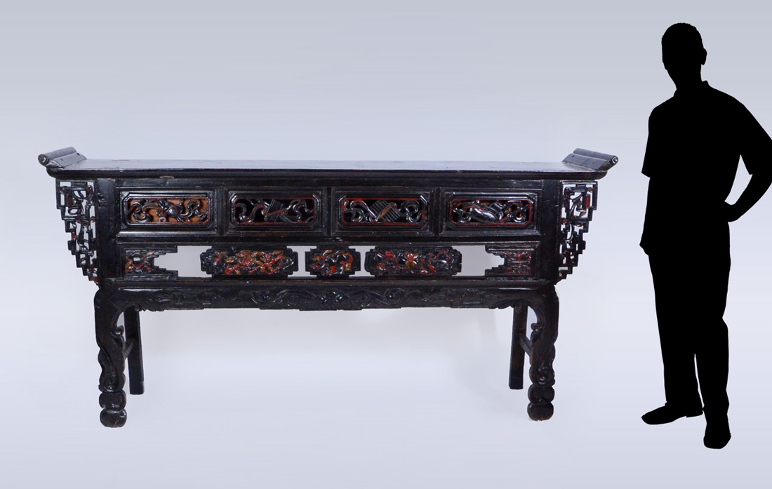 Appraisal: CHINESE CARVED BLACK LACQUER ALTAR TABLE th century Qing dynasty