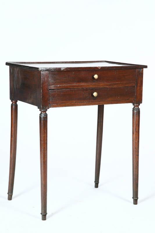 Appraisal: SHERATON TWO-DRAWER WORK TABLE American or European th century mahogany