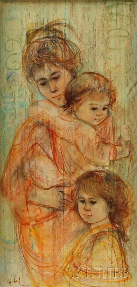 Appraisal: Edna Hibel American b Mother with Two Children Composition in