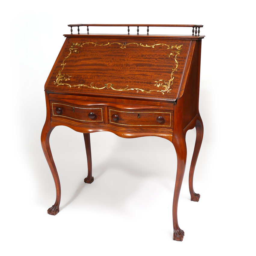 Appraisal: DIMINUTIVE INLAID SLANT FRONT SECRETARY Top gallery with metal support