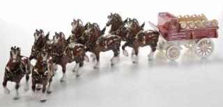 Appraisal: Metlox Budweiser Beer Wagon with Eight Clydesdales one horse with