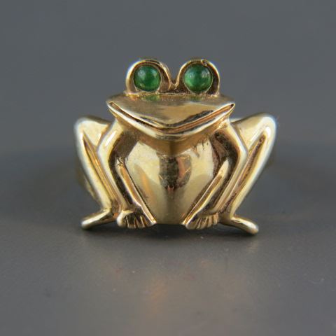 Appraisal: k Gold Figural Frog Ring emerald eyes yellow gold currently