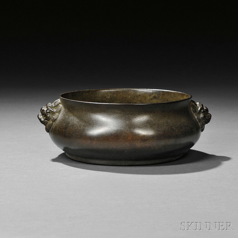 Appraisal: Bronze Round Censer China possibly late Ming dynasty compressed S-shape