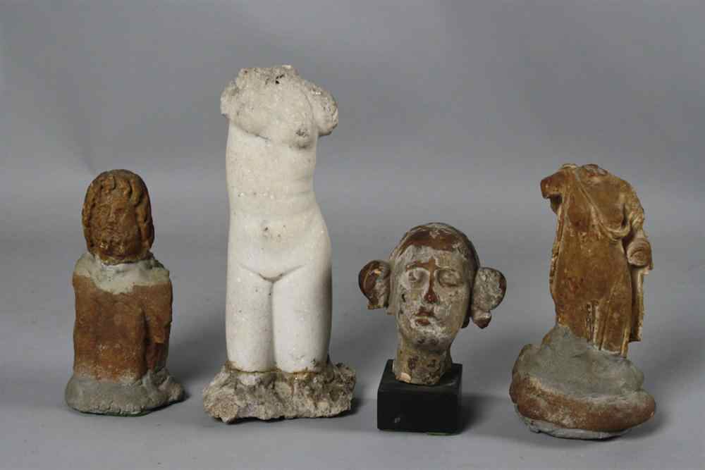 Appraisal: FOUR PIECES OF HELLENIC STONE CARVINGS Including the head of