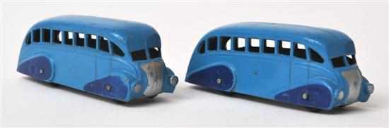 Appraisal: Two Dinky b Streamline Buses mid-blue violet blue flashes no