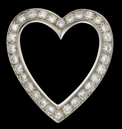 Appraisal: Platinum and diamond heart broochDisplays thirty round cut diamonds approximately