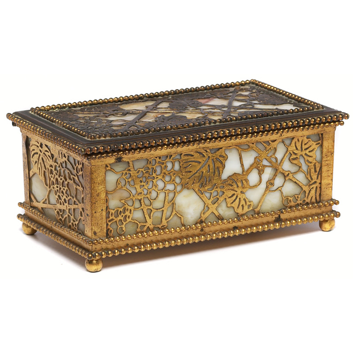 Appraisal: Tiffany Studios box bronze with a grapevine pattern over caramel