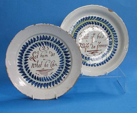 Appraisal: A PAIR OF DELFTWARE MERRY MAN PLATES probably London circa