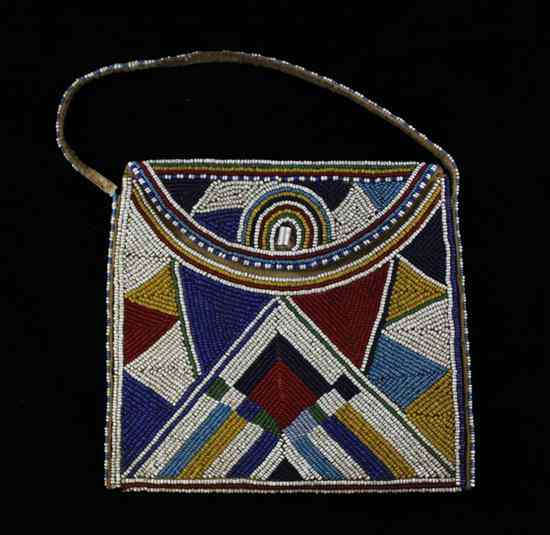 Appraisal: A native American polychrome beadwork bag ins Estimate - Descriptions