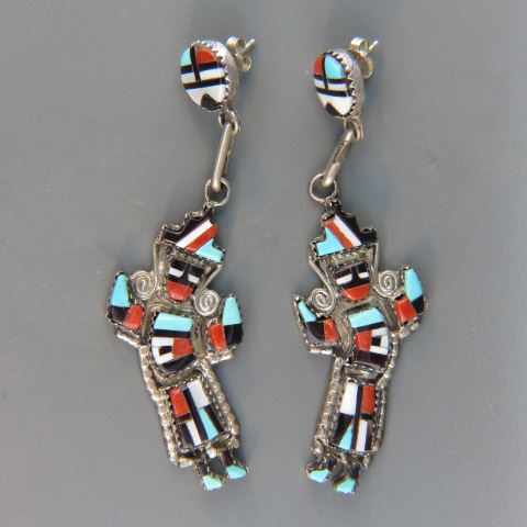 Appraisal: Inidan Gemset Sterling Earringsby H E Cellicion dancers with turquoise