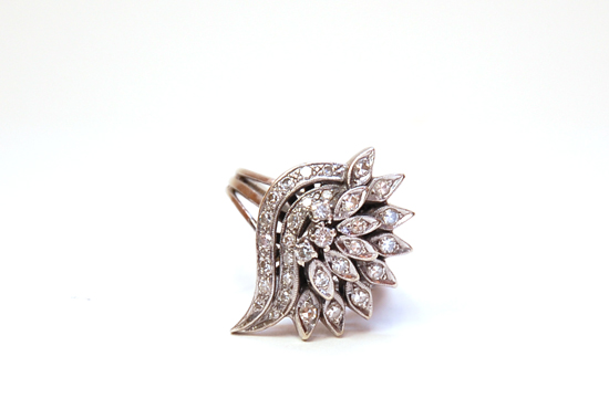 Appraisal: A White Gold and Diamond Cocktail Ring K tested white