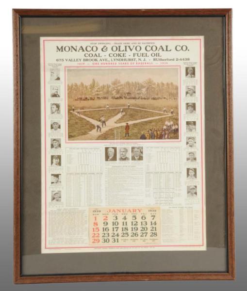 Appraisal: Coal Calendar Featuring Sport of Baseball Description Copyrighted with full