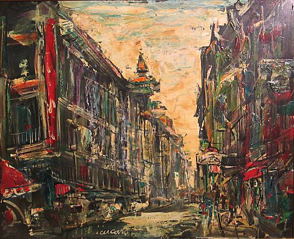 Appraisal: Pascal Cucaro American - Street scene signed 'Cucaro' bottom center