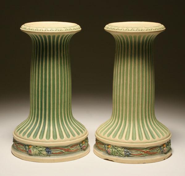 Appraisal: Roseville art pottery pair Corinthian pattern pedestals floral band around