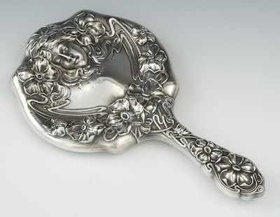 Appraisal: An Art Nouveau Hand Mirror The sterling silver hand mirror