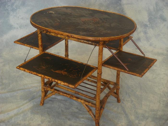 Appraisal: Lacquer decorated bamboo side table with four folding shelves w