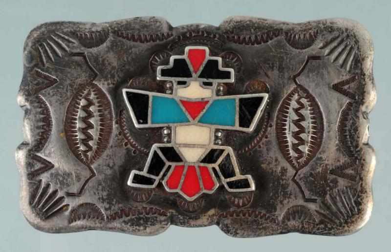 Appraisal: Native American Indian Silver Belt Buckle Description With coral turquoise