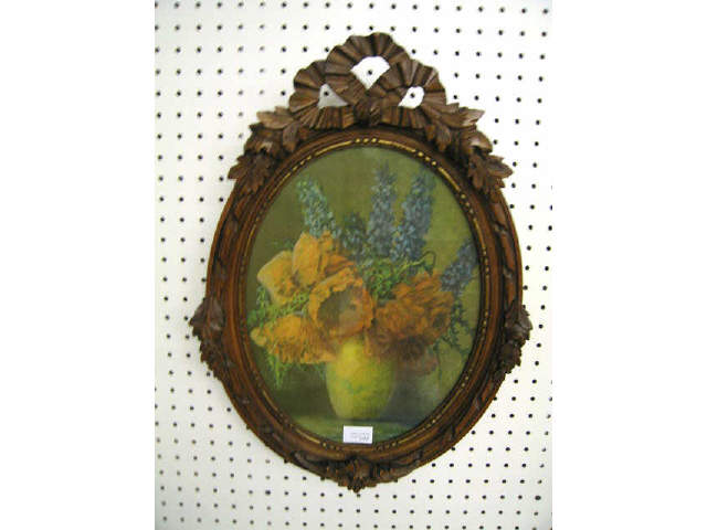 Appraisal: Great Carved Walnut French Style Frame oval floral print