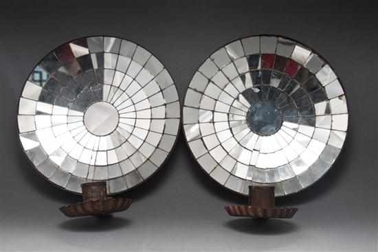 Appraisal: Pair of old reproduction mirrored back tin sconces second half-