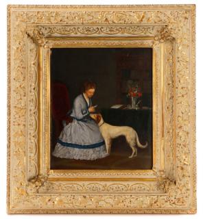 Appraisal: Woman And Dog Genre Scene Signed th C Continental School