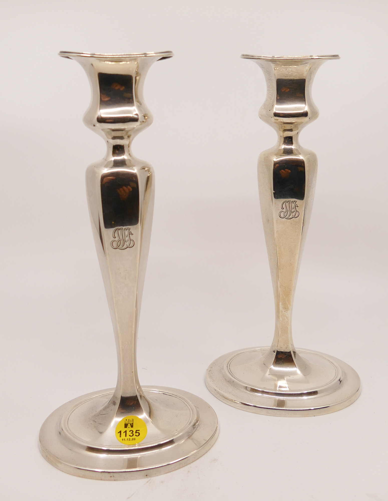 Appraisal: Pair Tiffany Co Weighted Sterling Candlesticks- ''- g TW