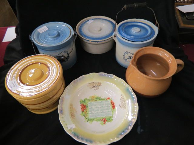 Appraisal: Estate Lot of Pottery stoneware includes blue white butter tubs