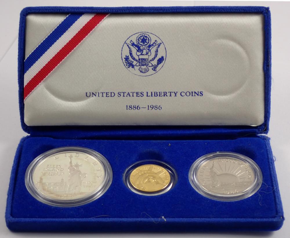 Appraisal: STATUE OF LIBERTY THREE-COIN COMMEMORATIVE PROOF SET -W gold proof