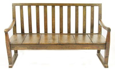 Appraisal: A th century painted elm settle with later sleigh feet