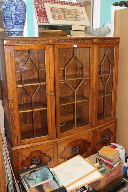 Appraisal: A 'S OAK JACOBEAN STYLE DISPLAY CABINET WIDE