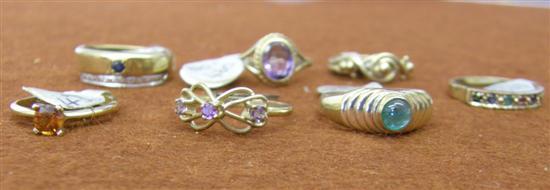 Appraisal: Seven assorted style hallmarked gold gem set rings