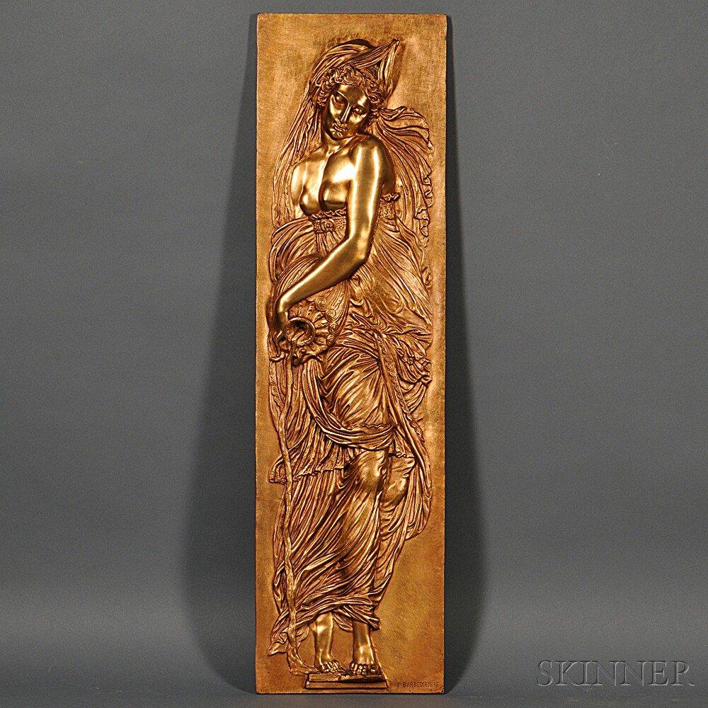 Appraisal: Ferdinand Barbedienne French - Bronze Bas-relief Plaque of a Maiden