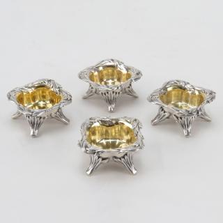 Appraisal: Set of Four Tiffany Co Sterling Silver Salt Cellars Signed