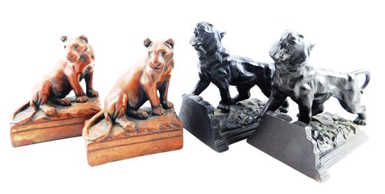 Appraisal: Two th C pairs unmarked cast-bronze tiger and lion bookends