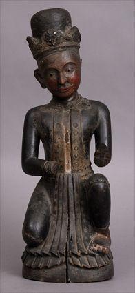 Appraisal: BURMESE POLYCHROME CARVED WOOD FIGURE With jeweled garments and headdress