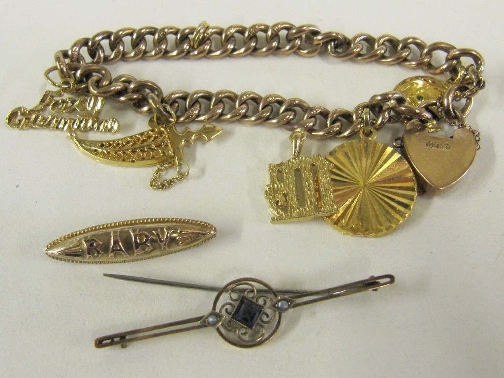 Appraisal: Lot comprising ct gold charm bracelet with three ct gold