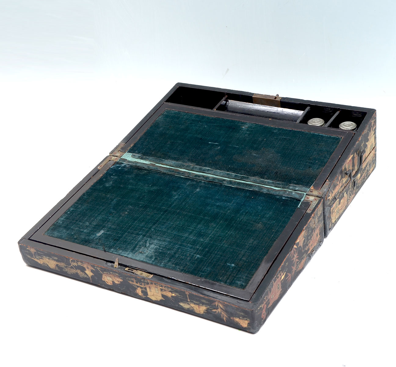 Appraisal: TH C BLACK LACQUER AND CHINOISERIE LAP DESK Lack lacquered