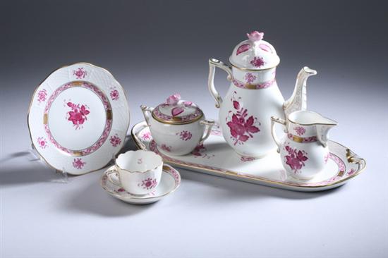 Appraisal: -PIECE HEREND PORCELAIN MOCHA SET Chinese Bouquet - Raspberry pattern