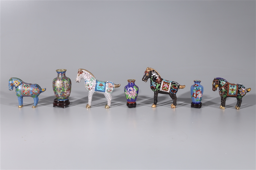 Appraisal: Group of seven Chinese cloisonn enamels including four horses and