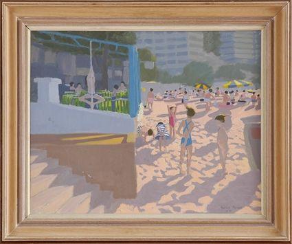 Appraisal: ANDREW MACARA b MORNING BEACH CAFE MAJORCA Oil on canvas