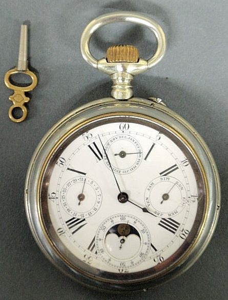 Appraisal: Pocket watch with a silveroid case moon dial and unmarked