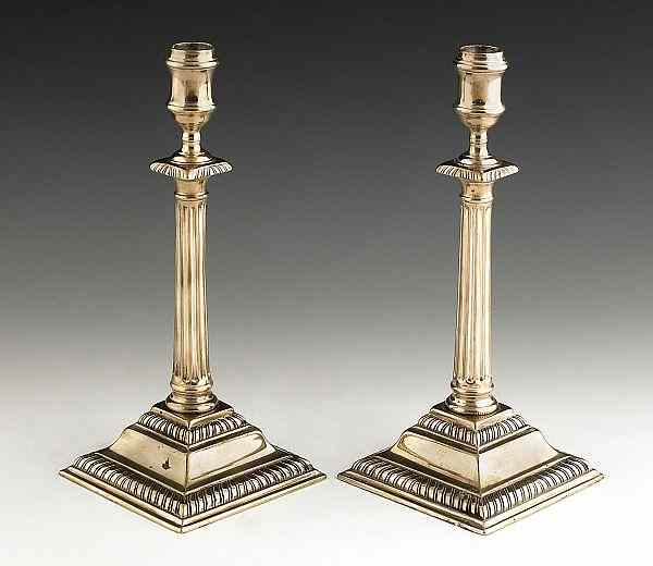 Appraisal: Pair of George III paktong candlesticks ca h