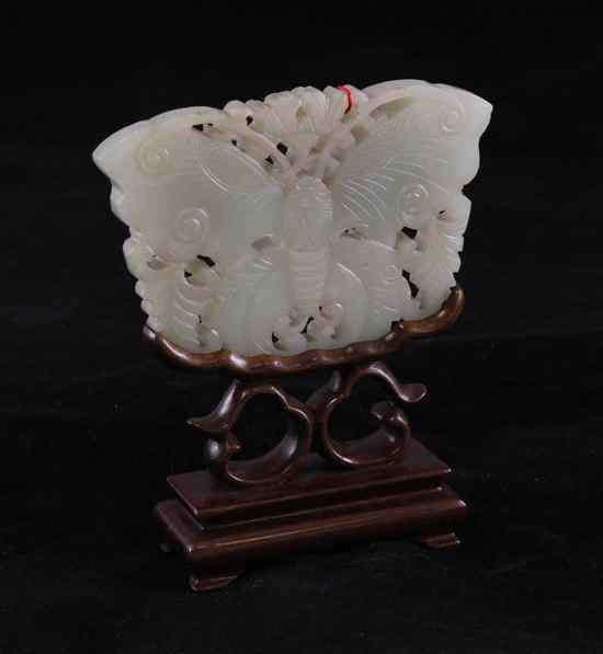 Appraisal: A Chinese celadon jade 'butterfly' plaque early th century approx