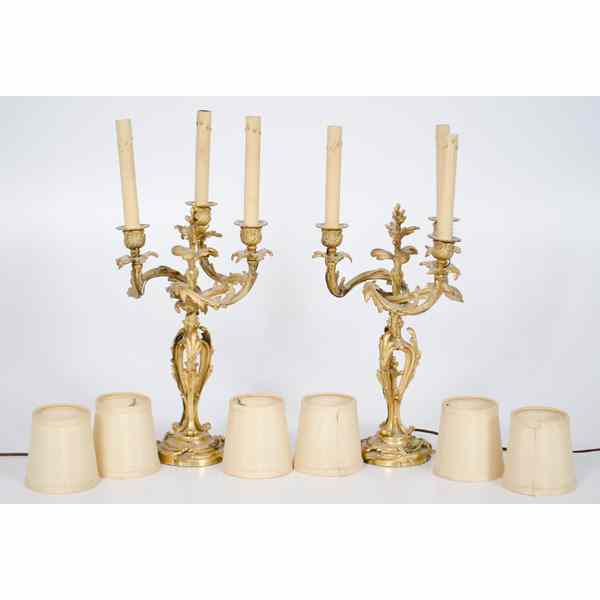 Appraisal: French Gilt Bronze Three Arm Candelabra French th century A