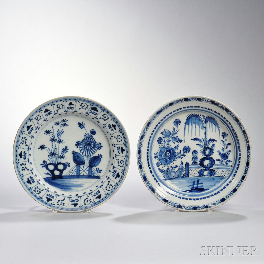 Appraisal: Two Dutch Delftware Blue and White Chargers Holland th century