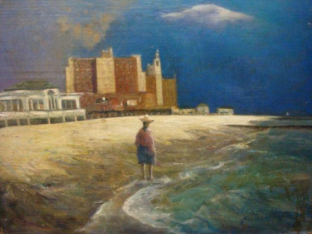 Appraisal: HOFFMAN Nathan Oil on Cardboard of Coney Island Signed and